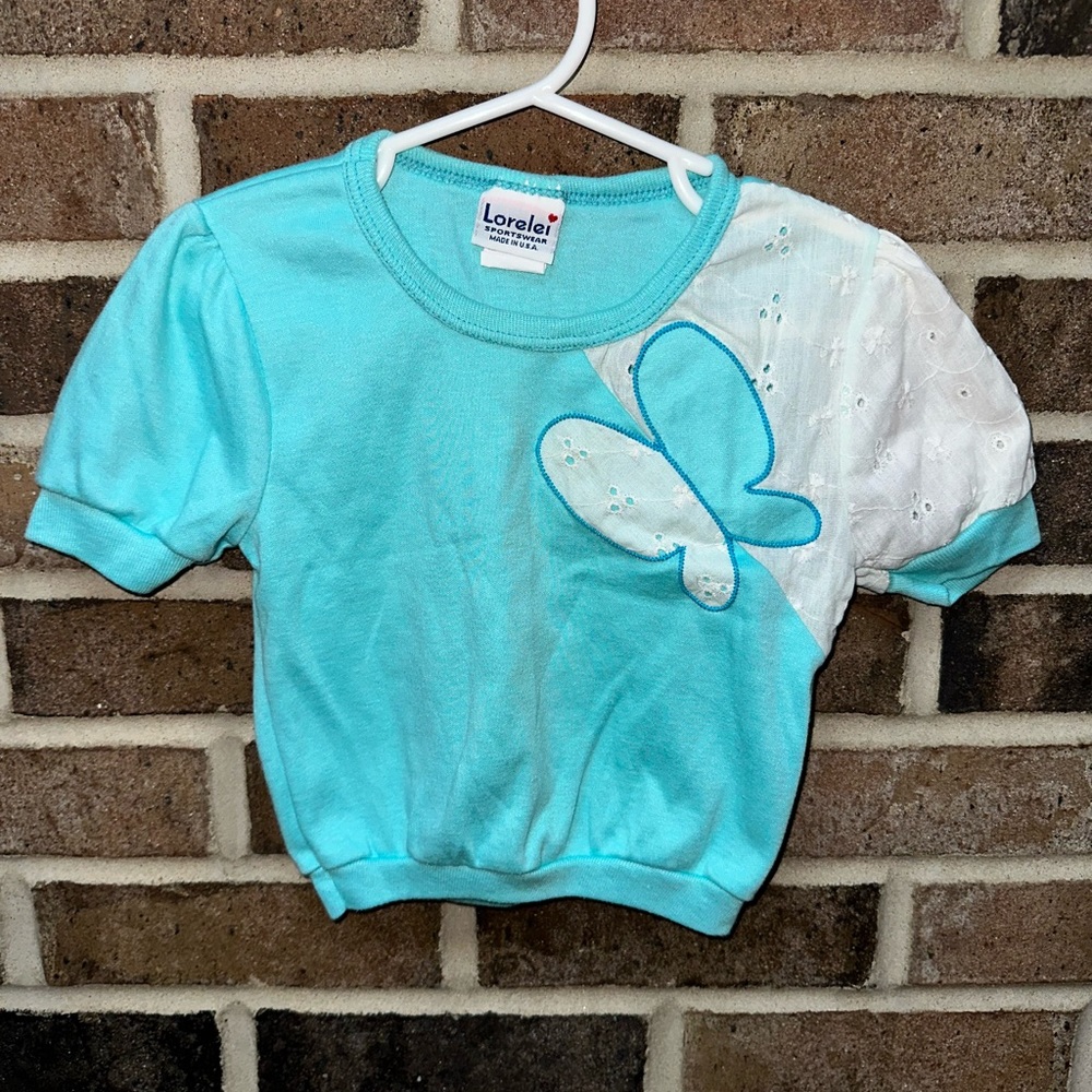 Lorelei Vintage Teal Shirt with Butterfly Lace Detailing Size Small (4)